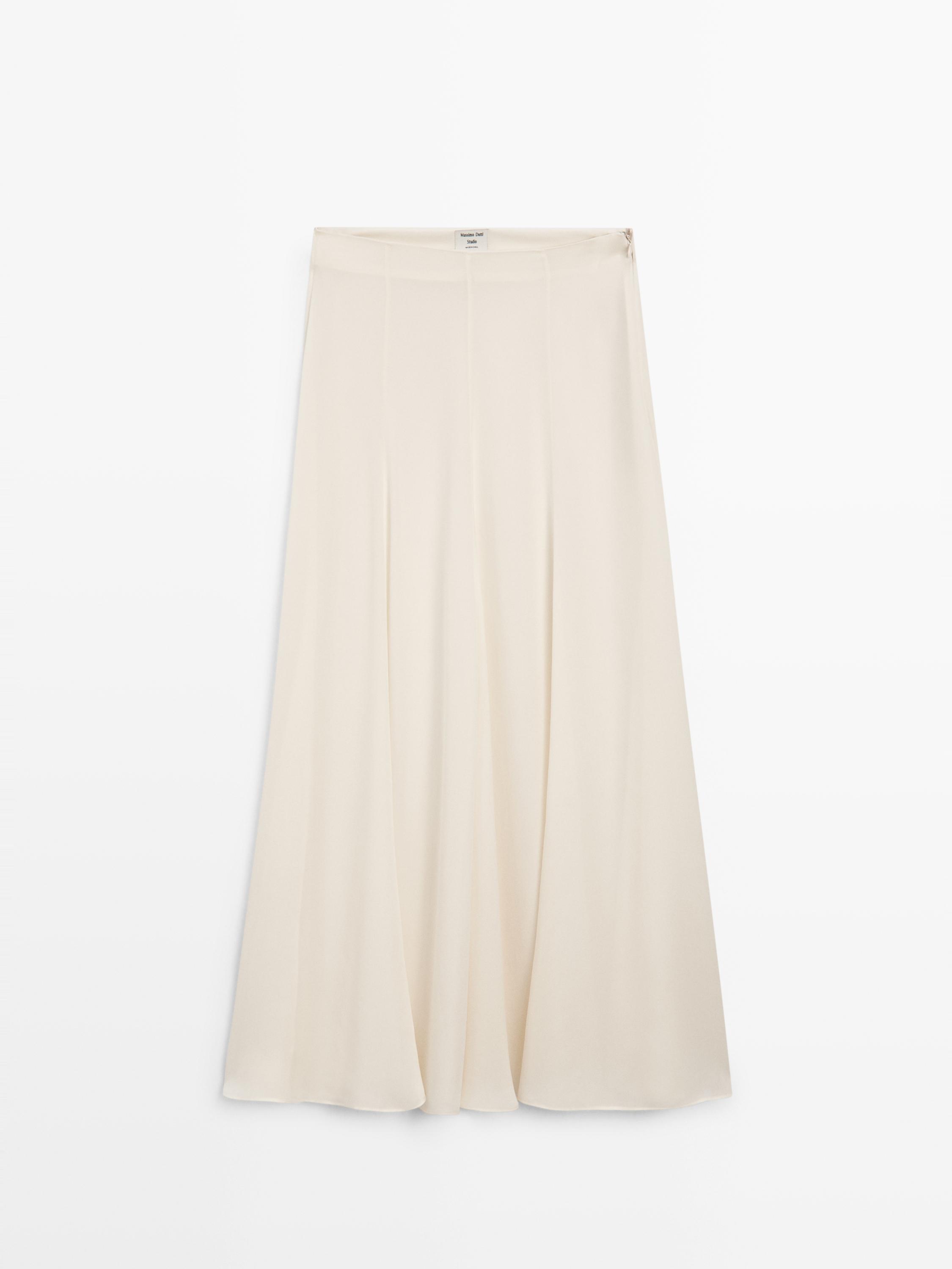 Flowing 100% silk midi skirt with seams - STUDIO